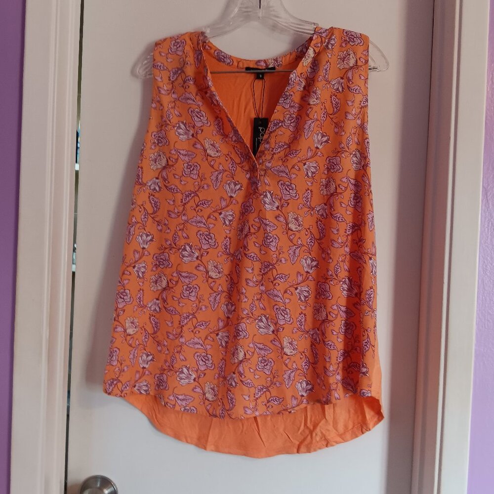 Papermoon Women's Sleeveless Floral Front Solid back Peach Size M NWT
